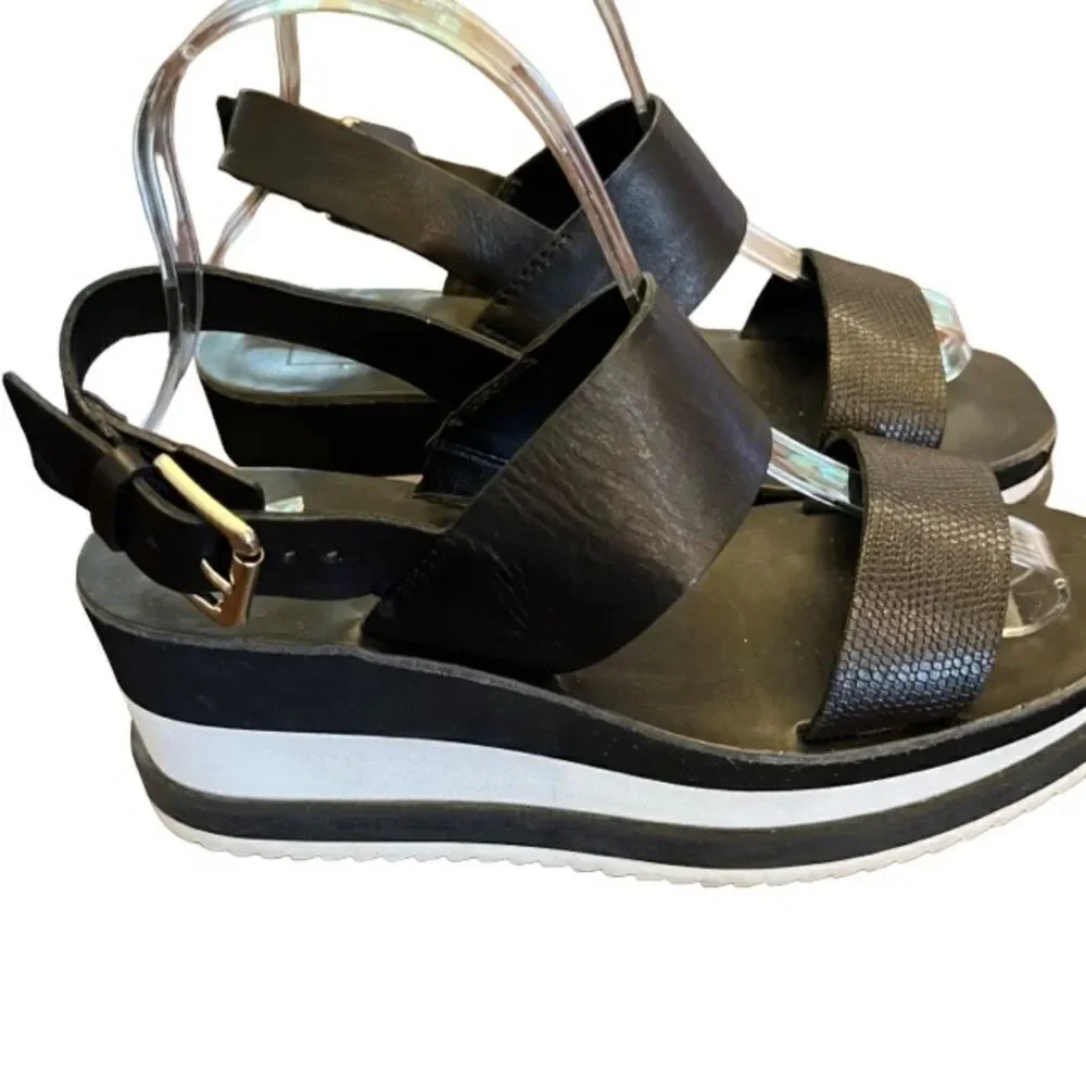 Dolce‎ Vita Idrah Platform Sandals Embossed Leather Strappy Black Size 7.5